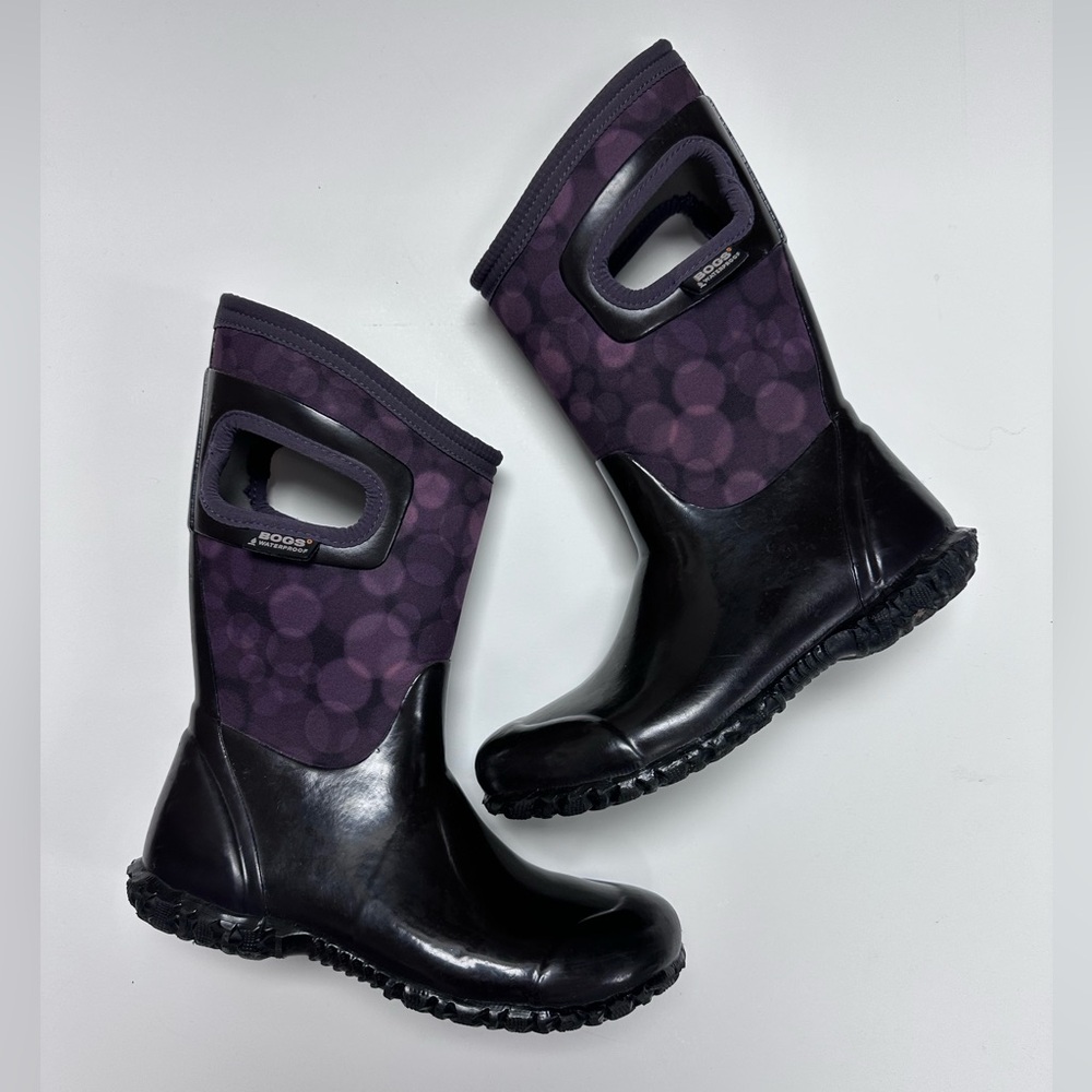 Bogs Youth Purple Polka Dot Waterproof Rain Boots Size 2